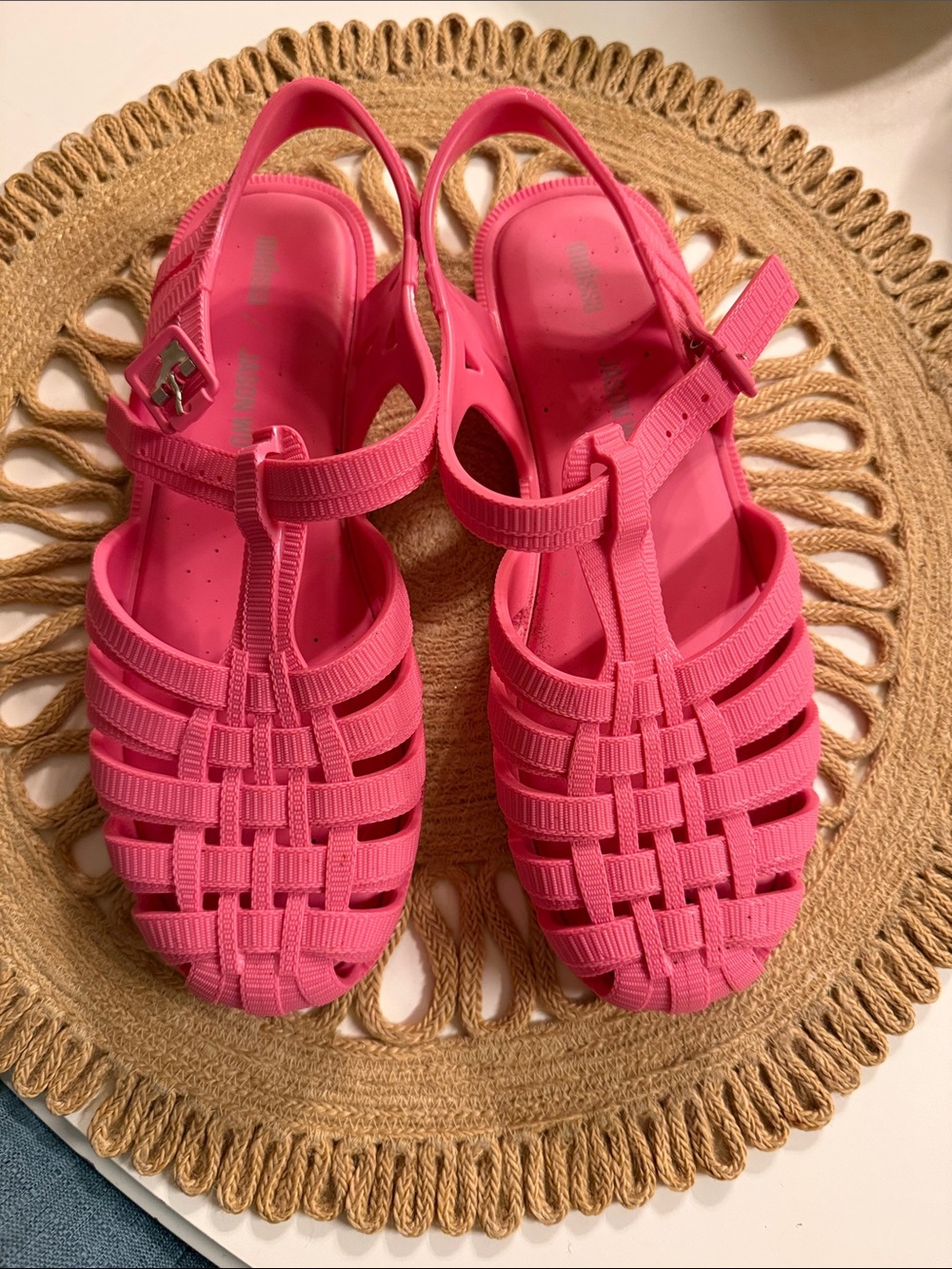 Bright Pink Jelly Woven Fisherman Sandals - Women's